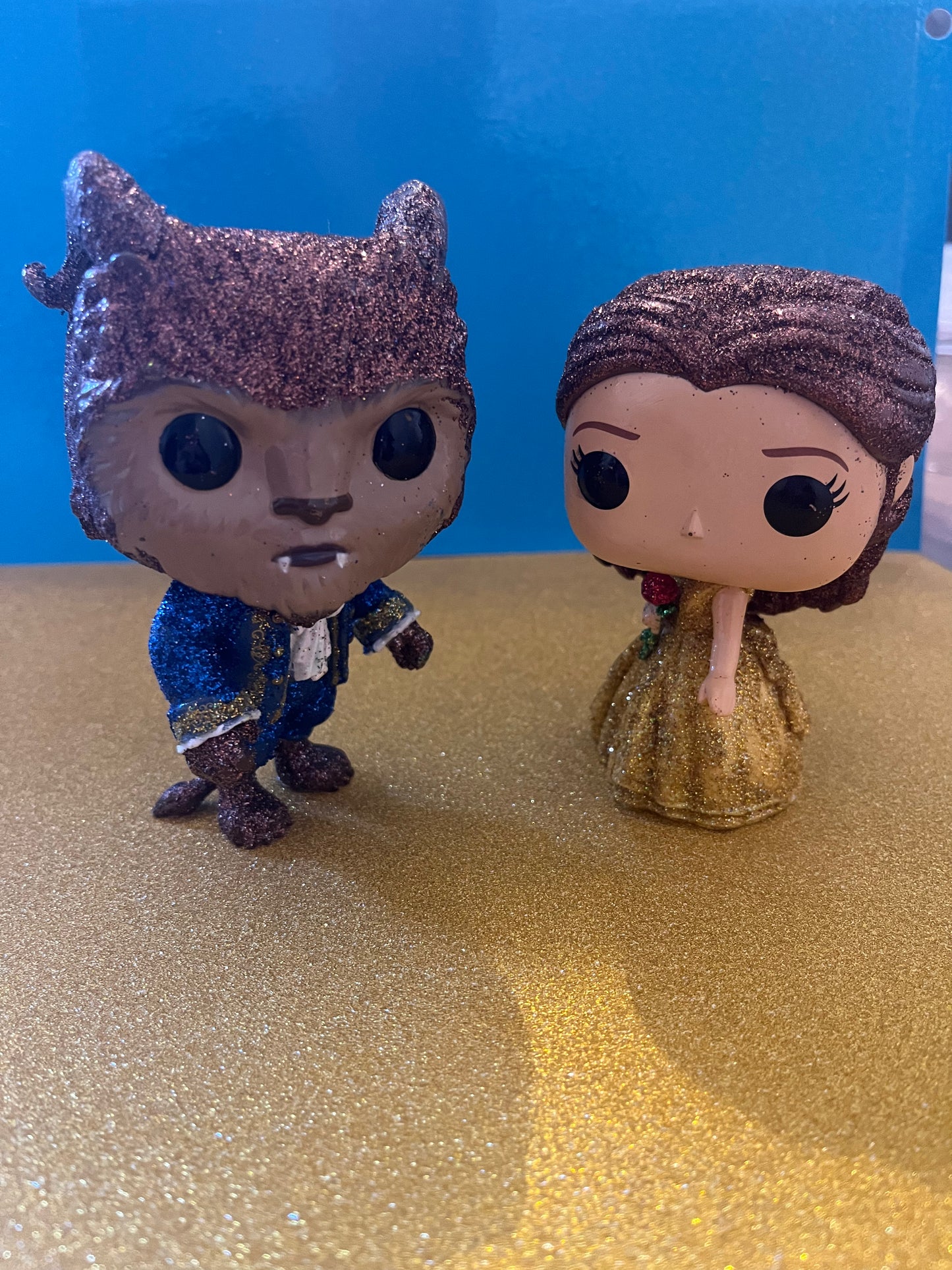 ONE OF A KIND Custom Glitter Beauty and the Beast Funko Pops!