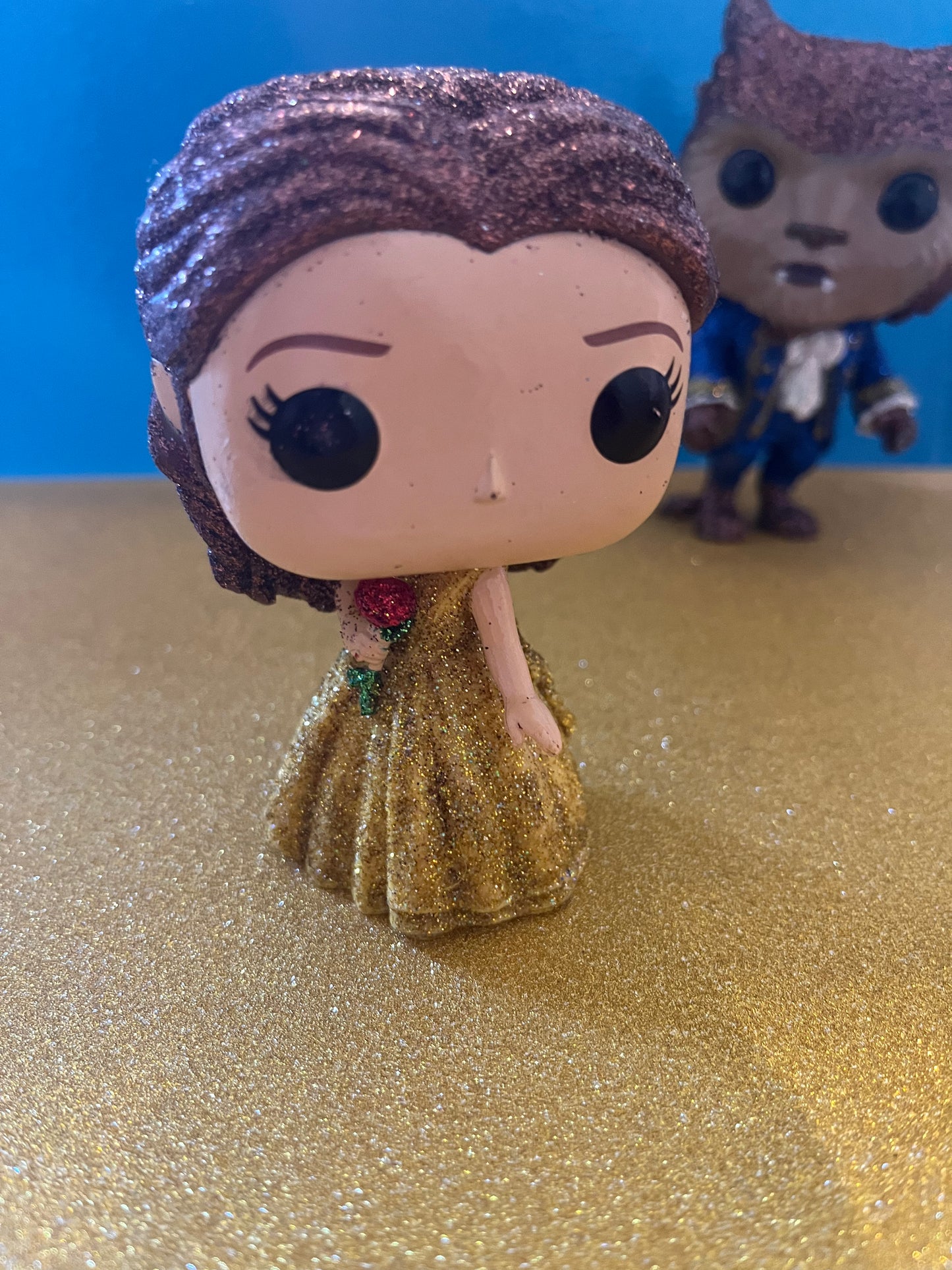 ONE OF A KIND Custom Glitter Beauty and the Beast Funko Pops!